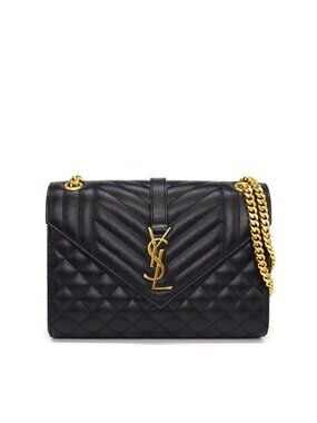 Saint Laurent Shoulder Bag Envelope Black Grained Poodle Leather